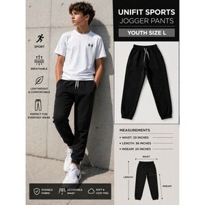 Unifit Sports Kids Black Waffle Knit Jogger Pants Drawstring Size L